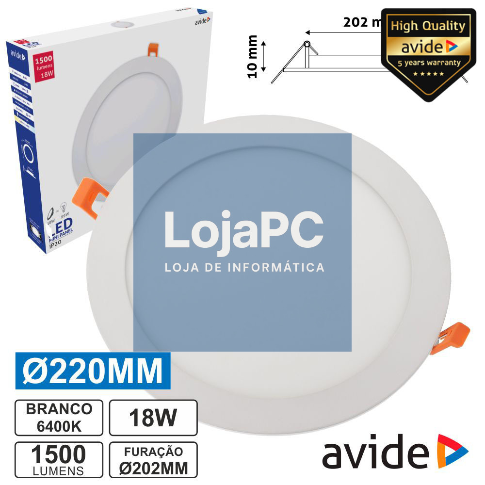 PAINEL LEDS REDONDO 18W 220MM 6400K 1500LM AVIDE