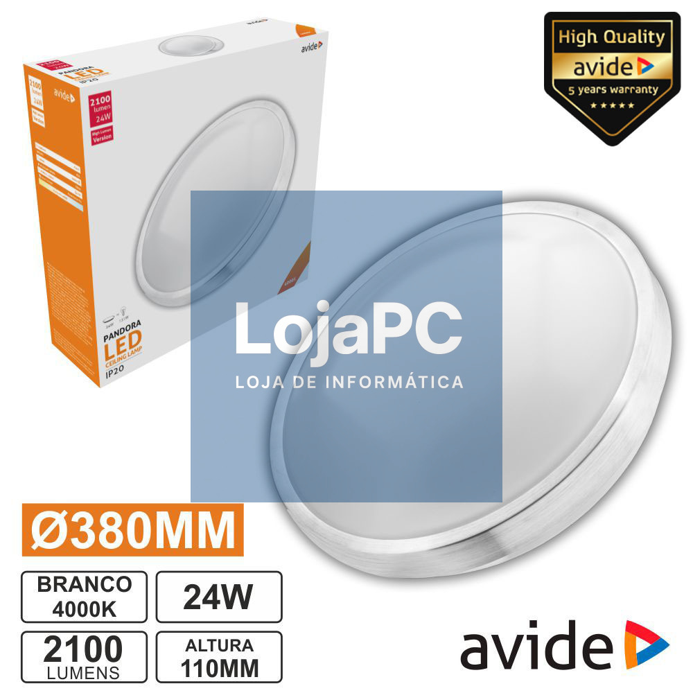 Aplique LED Redondo Teto 24W 380mm 4000K 2100lm AVIDE