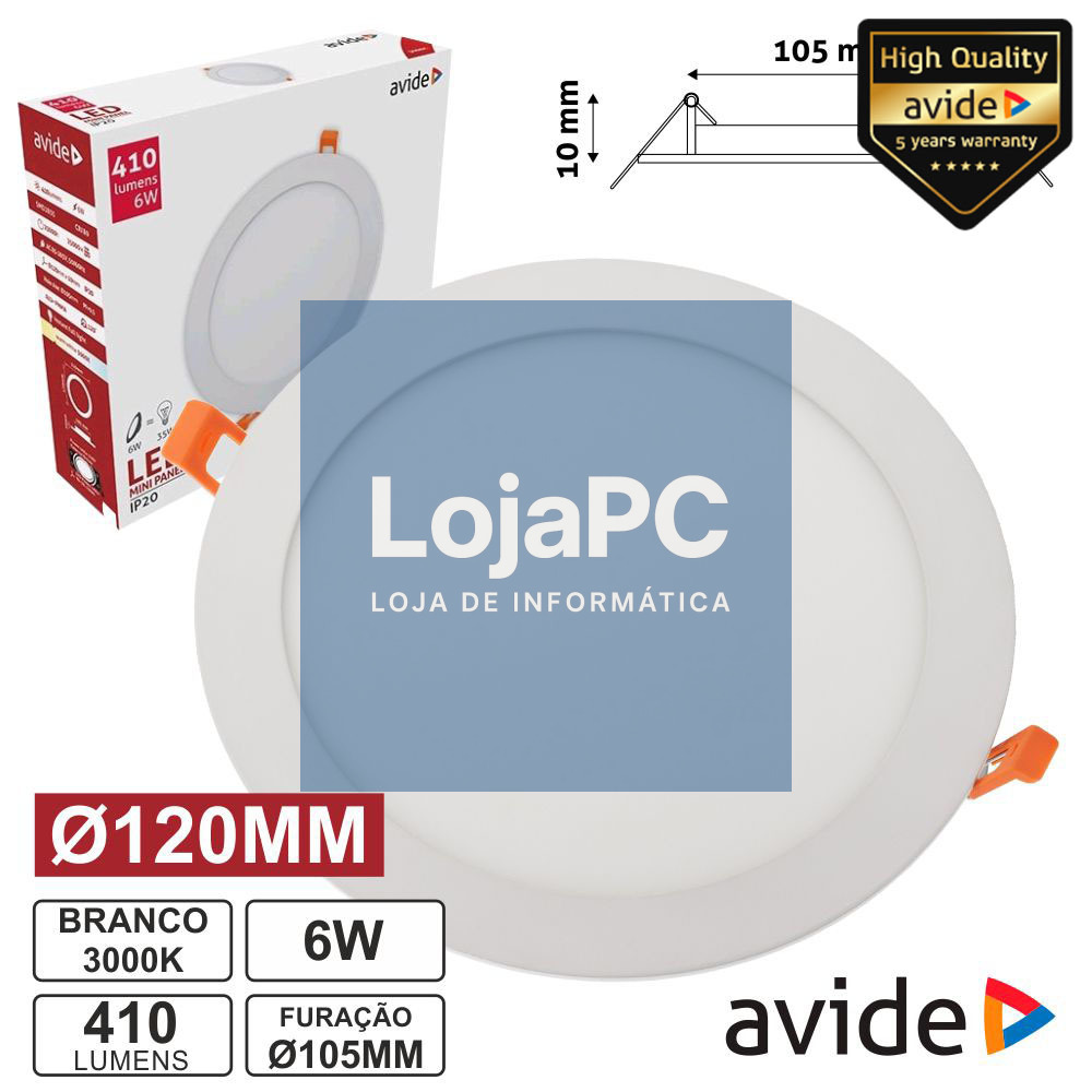 PAINEL LEDS REDONDO 6W 120MM 3000K 410LM AVIDE