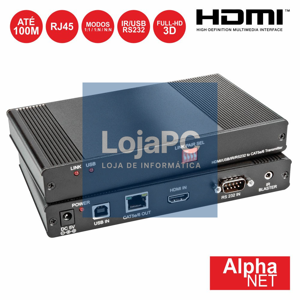 TRANSMISSOR HDMI/USB/RS232/IR VIA RJ45 100M ALPHANET