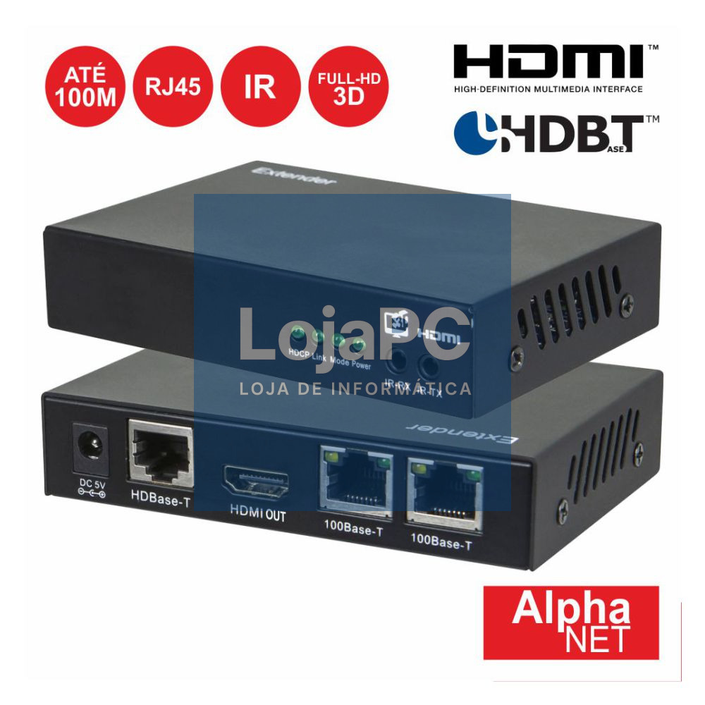 RECEPTOR HDMI RJ45 HDBASET IR 100M ALPHANET