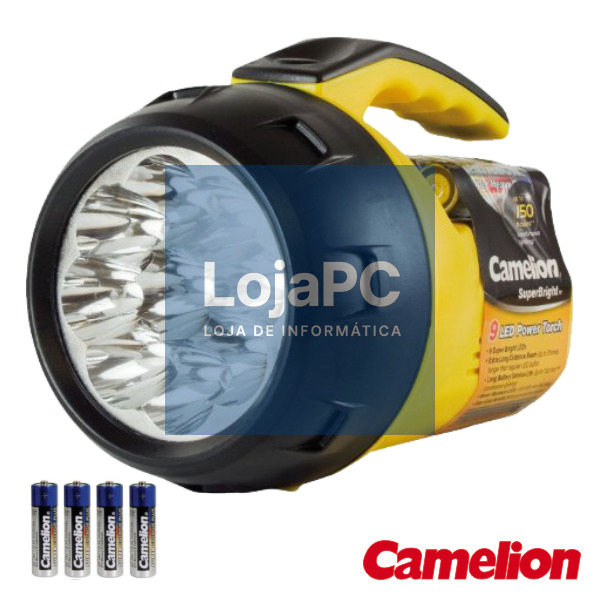 LANTERNA 9 LEDS POTENTES C/ 4 PILHAS CAMELION