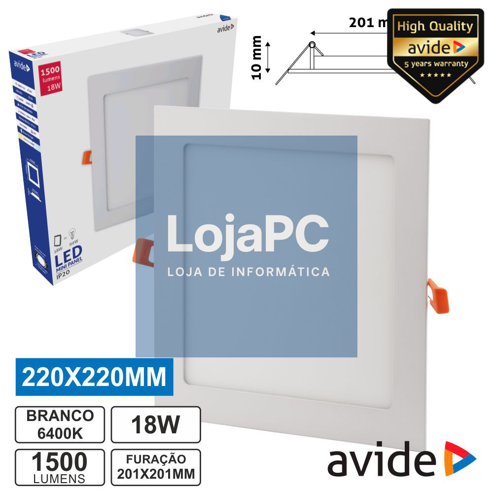 PAINEL LEDS QUADRADO 18W 220MM 6400K 1500LM AVIDE