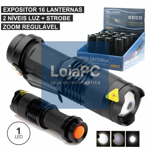 EXPOSITOR 16 LANTERNAS 1 SUPER LED 3W ZOOM REGULÁVEL