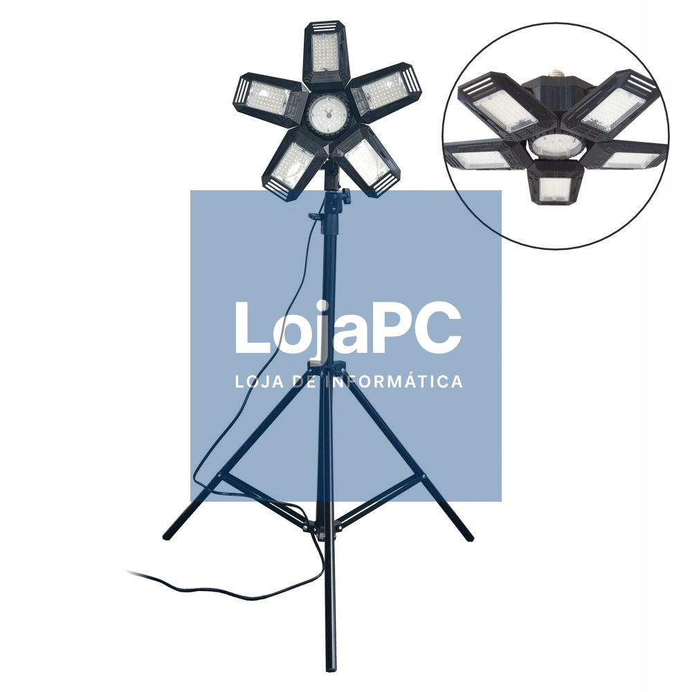 Foco LED C/ 5 Paineis Ajustáveis 55W 6500K IP20 C/ Tripé