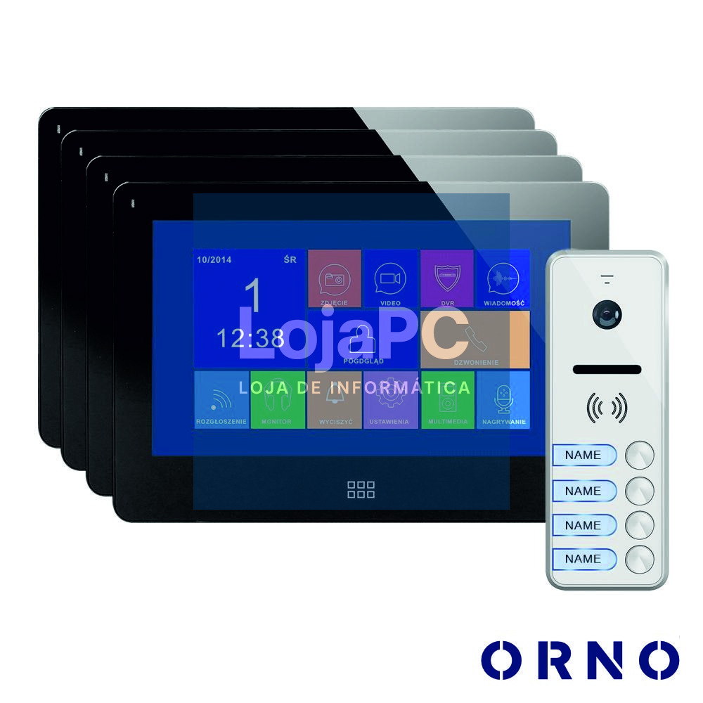 Vídeo Porteiro C/ 4 Lcd 7" Cores LEDS Preto ORNO