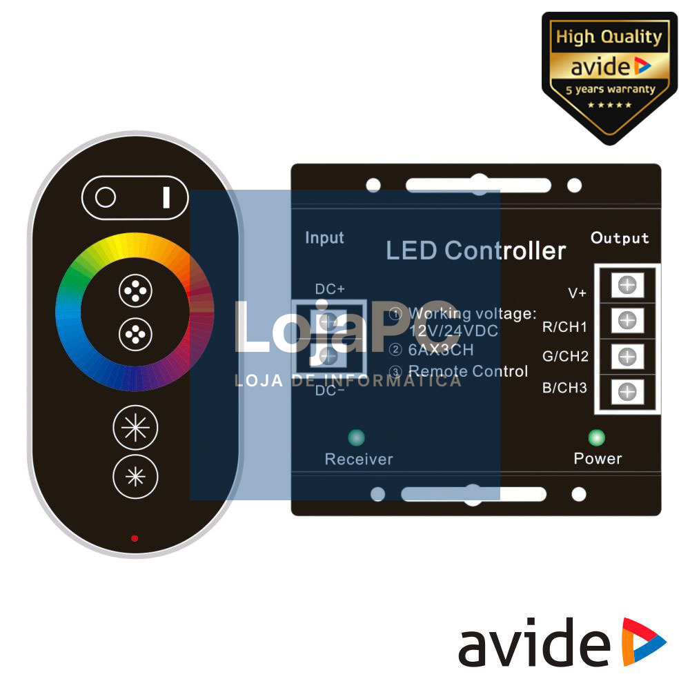 Controlador P/ Fita LEDS RGB 12V C/ Comando Touch AVIDE