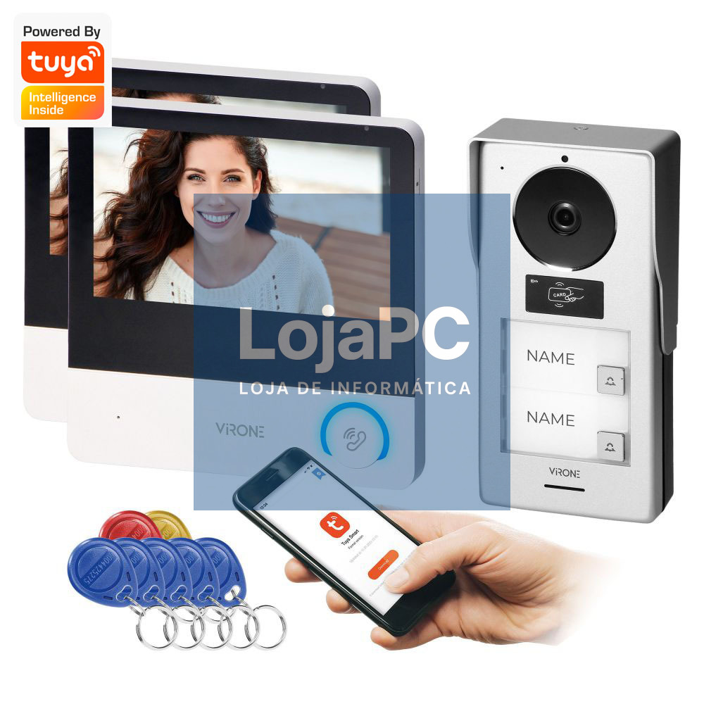 Vídeo Porteiro C/ 2 Monitores 7" Tátil C/ RFID TUYA VIRONE