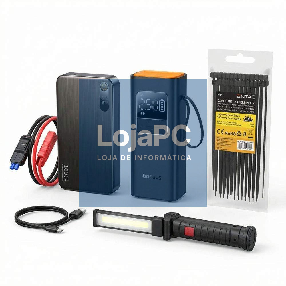 Kit C/ Arrancador bat + Compressor + Lanterna + Abraçadeiras