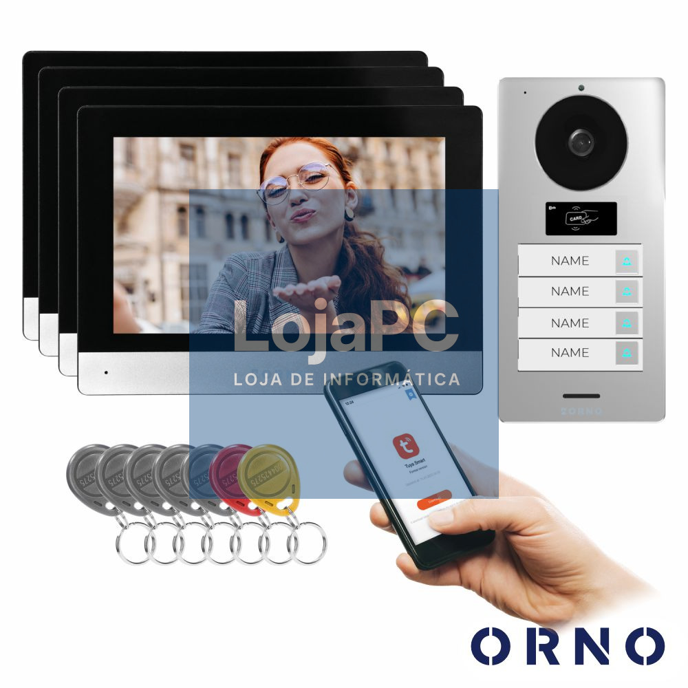 Vídeo Porteiro C/ 4 Lcd 8" Cores RFID WIFI Preto ORNO