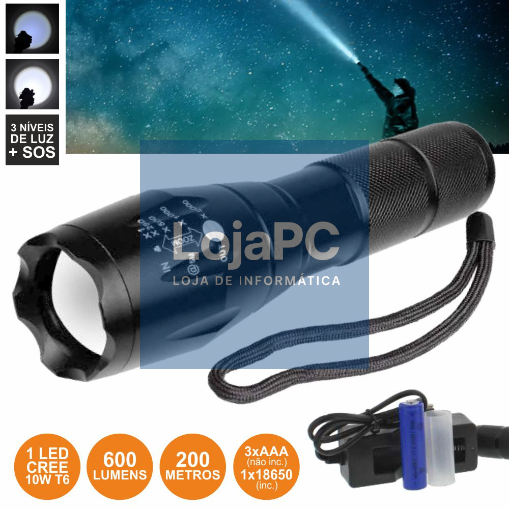 LANTERNA C/ 1 LED XPE 10W 5 NÍVEIS LUZ ZOOM 600LM WELL