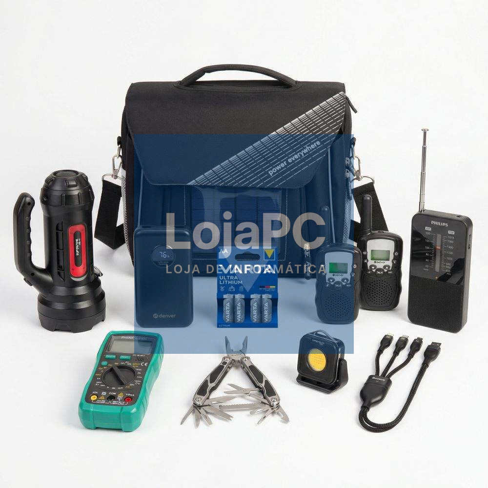 Kit C/ Bolsa Solar + Powerbank + Rádio + Lanterna + Cabo USB