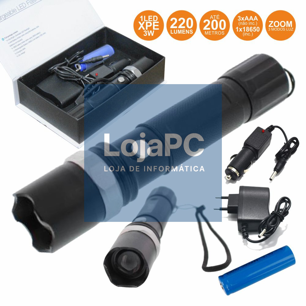 LANTERNA C/ 1 LED XPE 3W 3 NÍVEIS LUZ ZOOM 220LM WELL