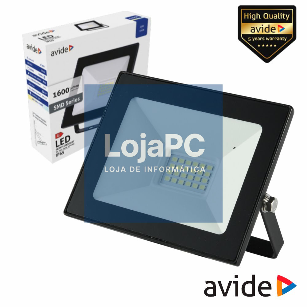 Foco LED 20W 230V 6400K 1600lm Preto AVIDE