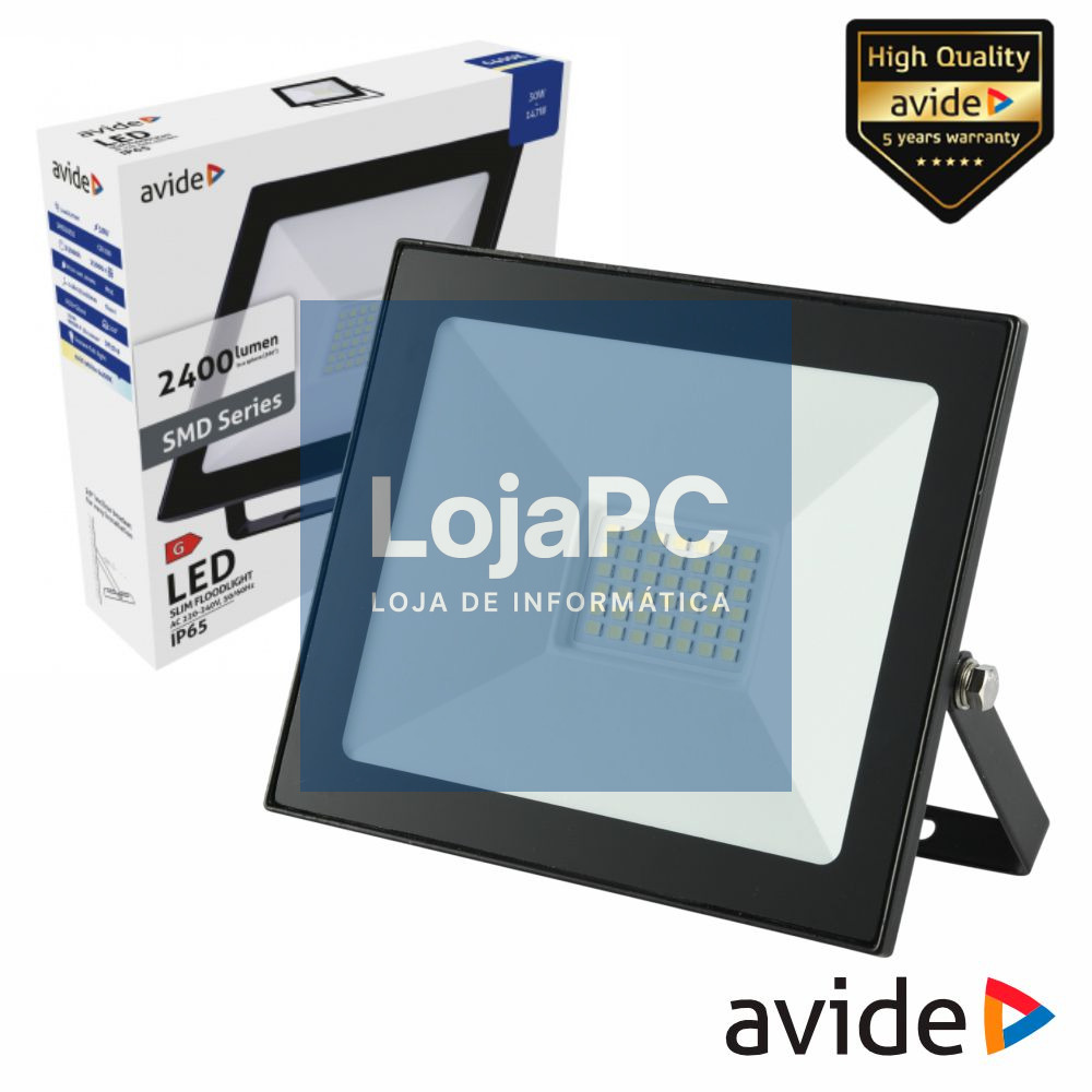 Foco LED 30W 230V 6400K 2400lm Preto Avide