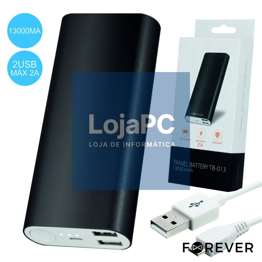 POWERBANK 13000MA C/ FICHA MICRO USB 2USB PRETO