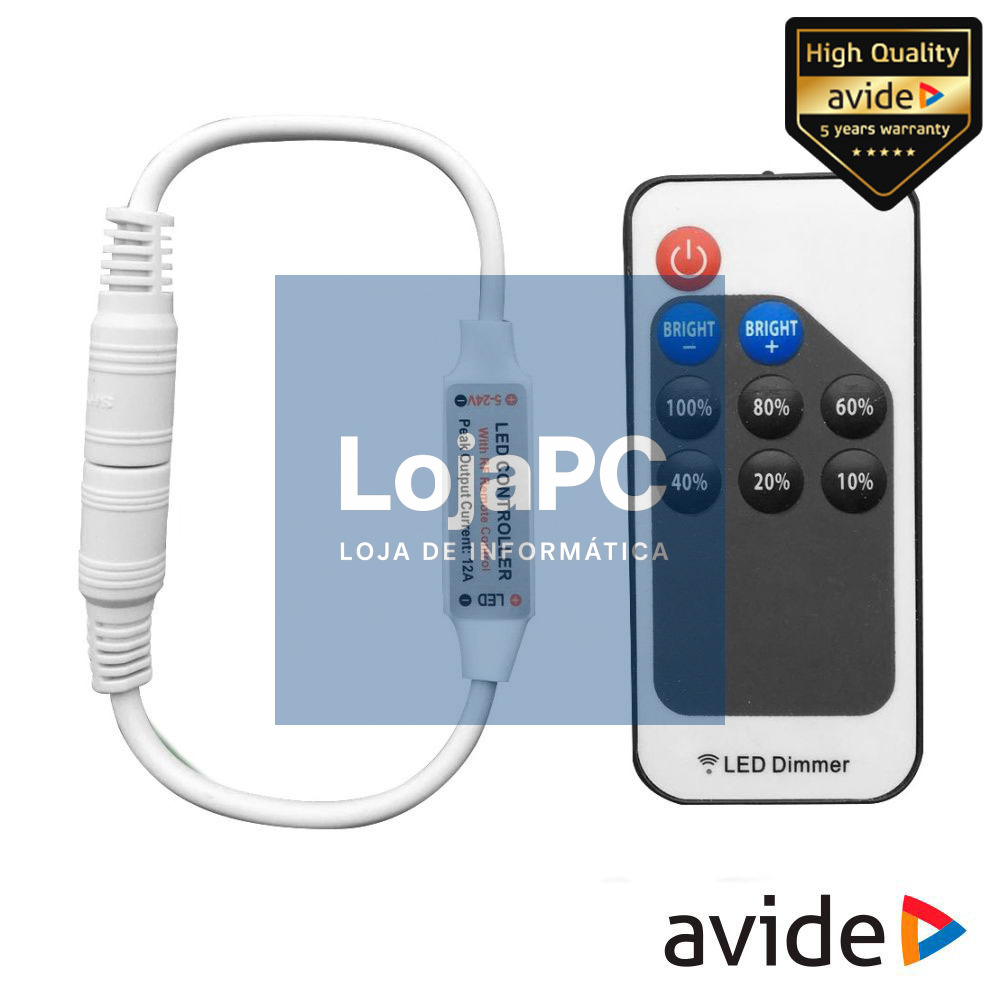 Controlador P/ Fita LEDS Monocor 12/24V 12A C/ Comando AVIDE