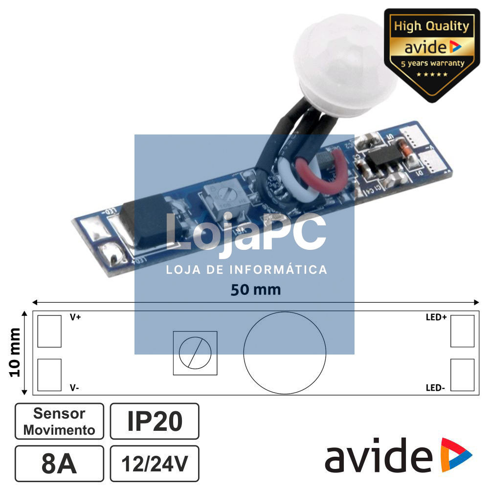 Controlador Mini Sens. Movimento p/ Fita LED 12/24V 8A AVIDE