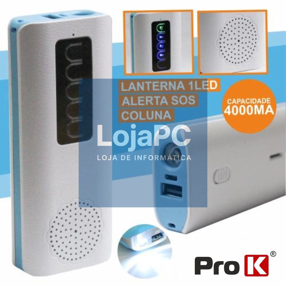 POWERBANK 4000MA C/ COLUNA BLUETOOTH + LANTERNA E SOS PROK