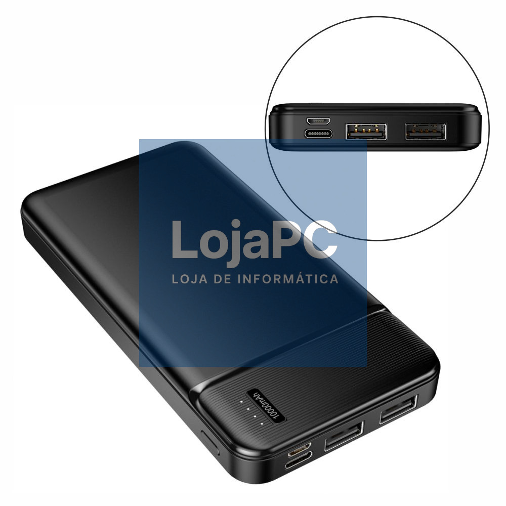 Powerbank 10000mAh C/ Ficha Micro USB / USB-C E 2USB-A