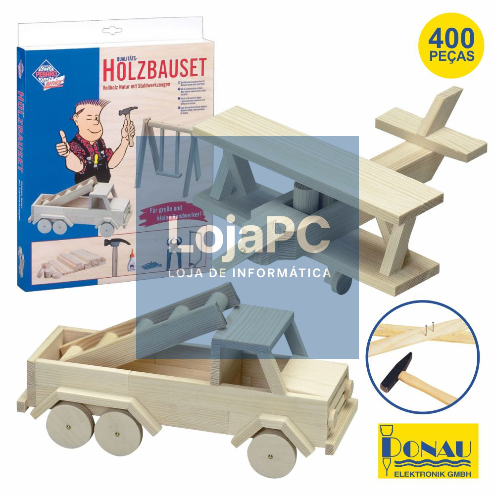 KIT CONSTRUÇÕES EM MADEIRA C/ FERRAMENTAS 400 PEÇAS DONAU