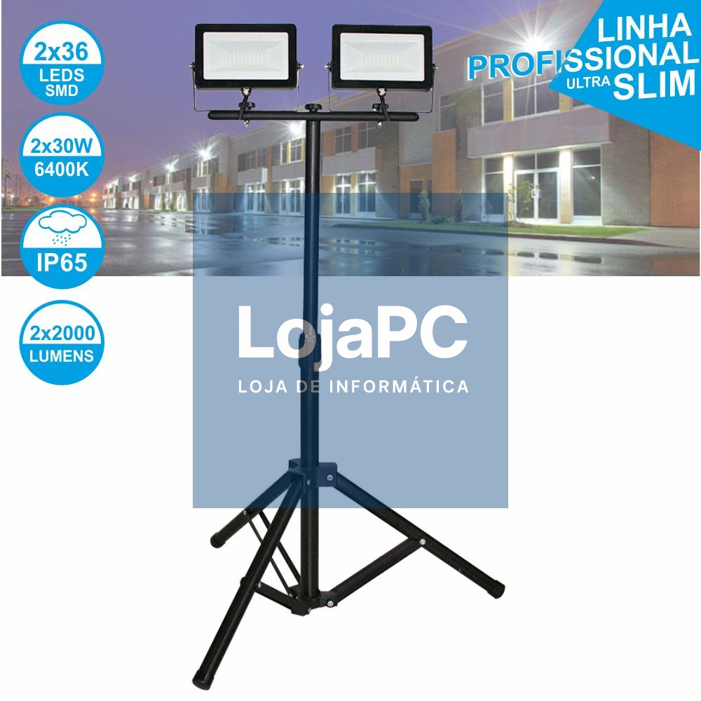 FOCOS LED 2X30W 230V BRANCO FRIO 4000LM C/ TRIPÉ