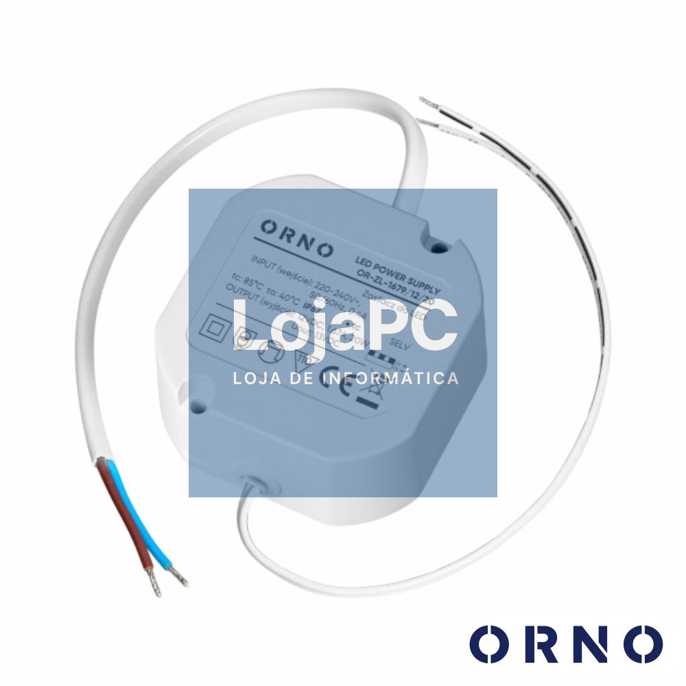 Fonte De Alimentação Embutir P/ Fitas LED 12V 20W 1,67A ORNO