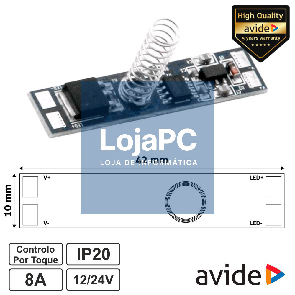 Controlador Mini Sensor Touch p/ Fita LED 12/24V 8A AVIDE