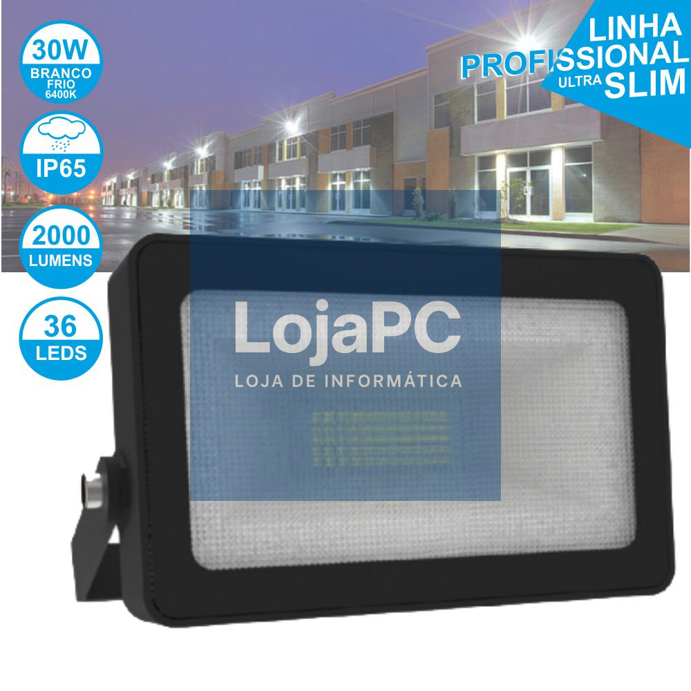 FOCO LED 30W 230V BRANCO FRIO 2000LM IP65 SLIM PRETO