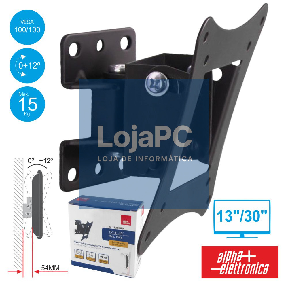 SUPORTE LCD/LED 13/30" +0º/-12º VESA 100/100 15KG ALPHA