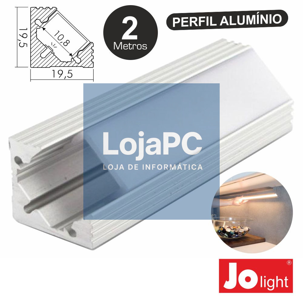 PERFIL DE ALUMÍNIO P/ FITA LEDS 2M DE CANTO JOLIGHT