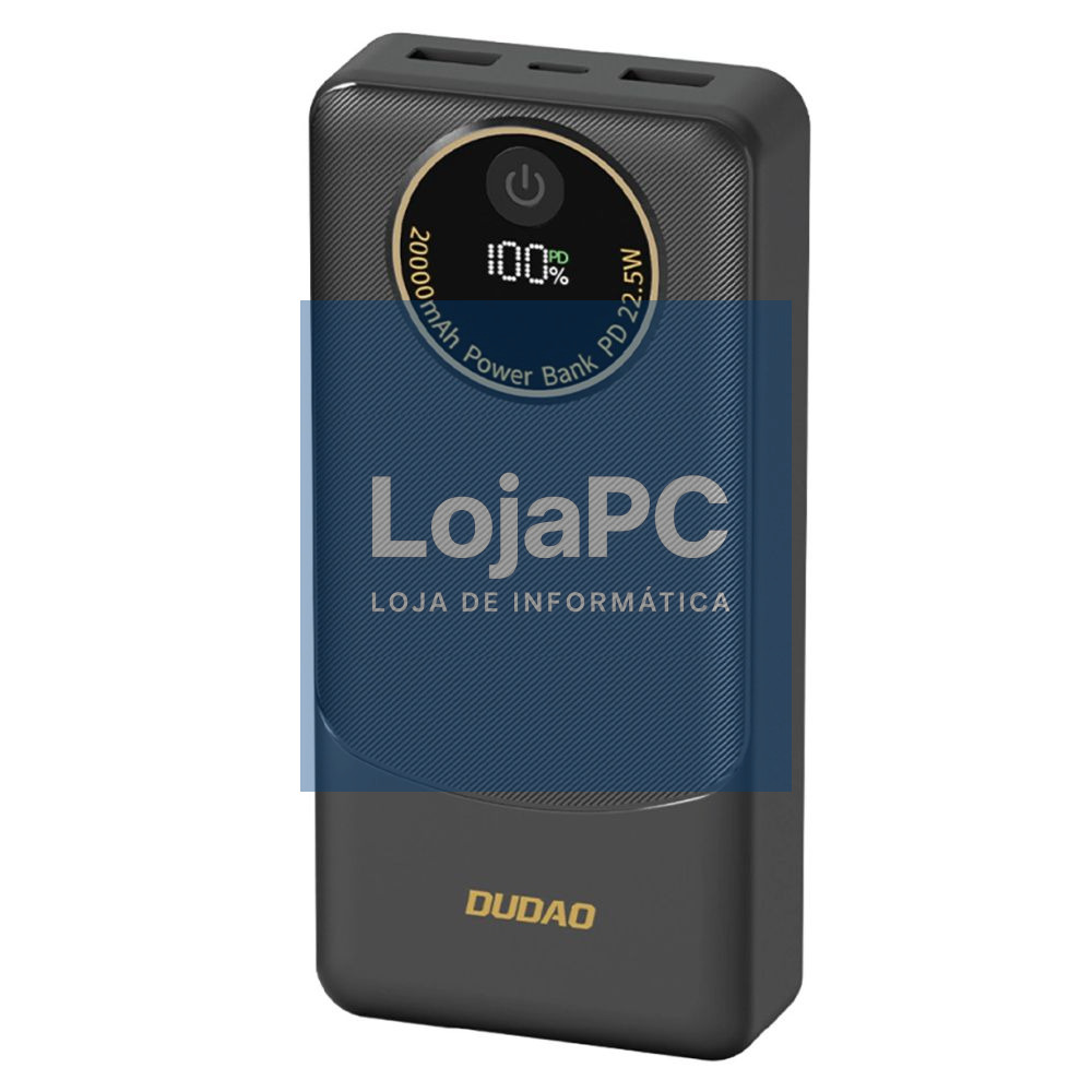 Powerbank 20000mAh C/ 2xUSB-A 1xUSB-C 22.5W Preto