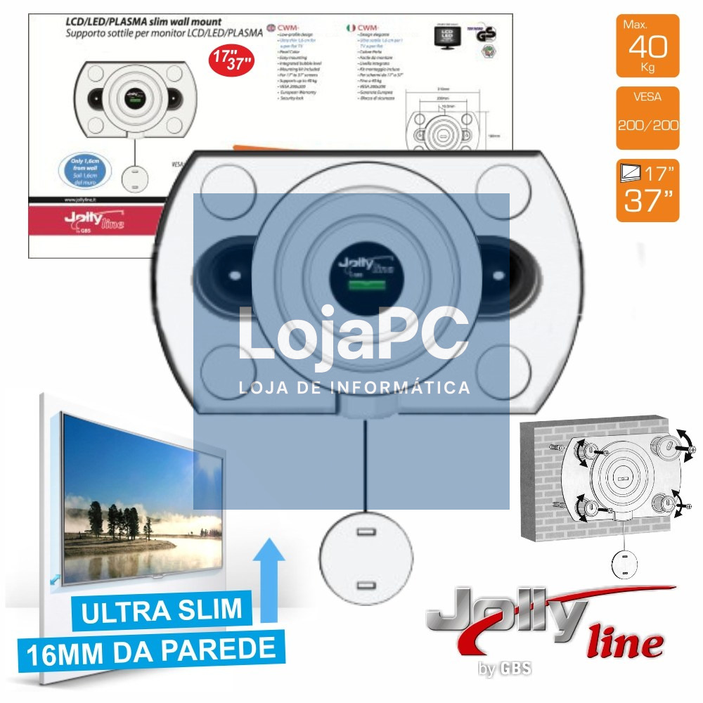 SUPORTE LCD/PLASMA 17/37" ULTRA-SLIM 200X200 40KG JOLLY