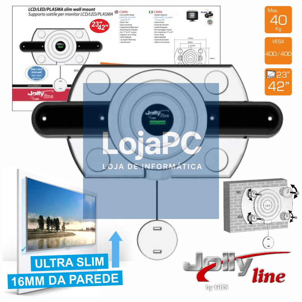 SUPORTE LCD/PLASMA 23/42" ULTRA-SLIM 400X400 40KG JOLLY