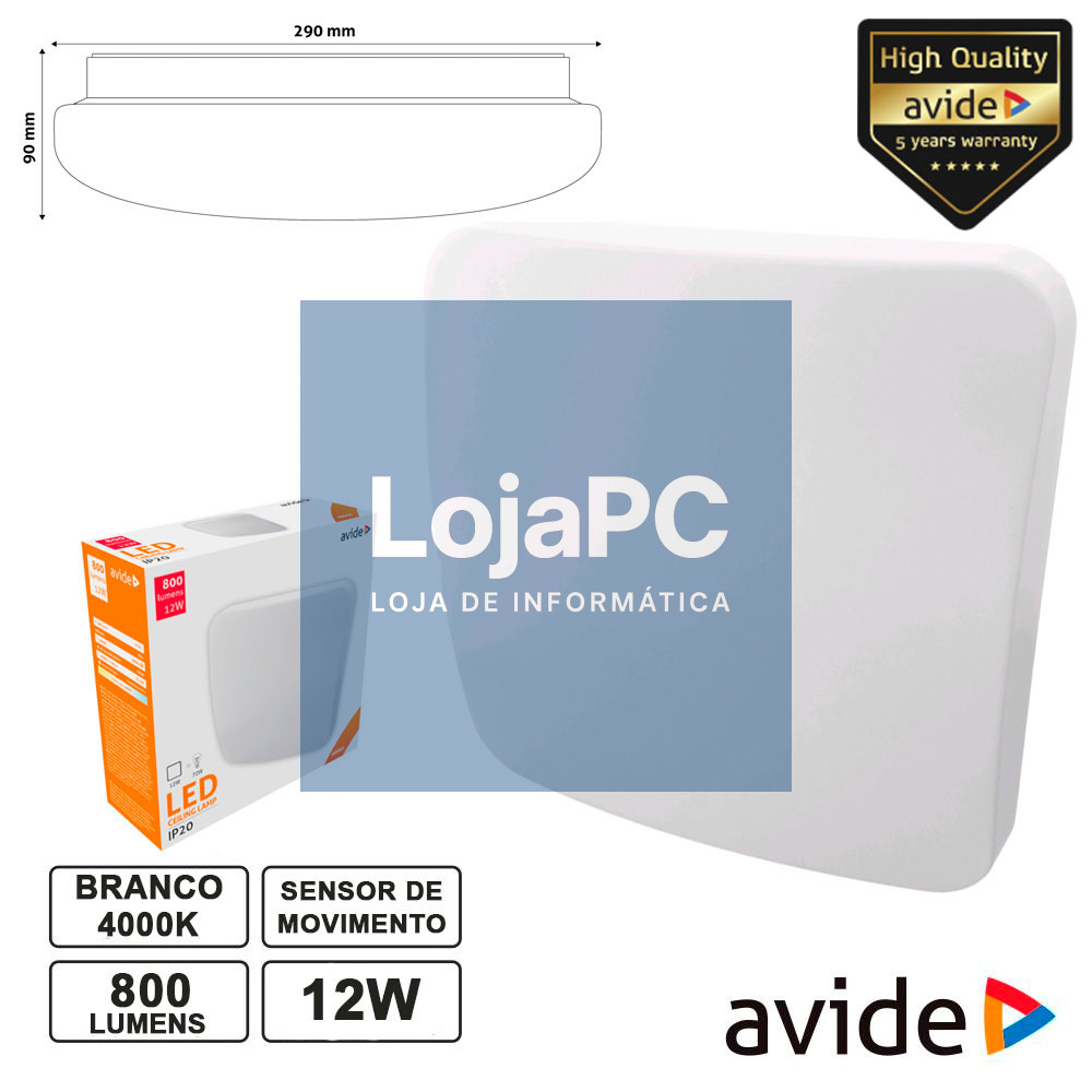 PAINEL LED QUADRADO APLIQUE 12W 90MM 4000K 800LM AVIDE