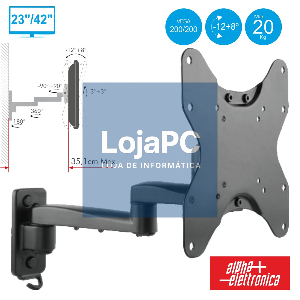 SUPORTE LCD/LED 23/42" 20KG C/ 2 BRAÇOS VESA 200/200