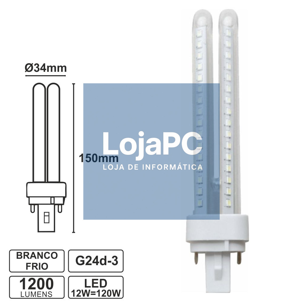 LÂMPADA G24 12W=120W 230V LED BRANCO FRIO 1200LM