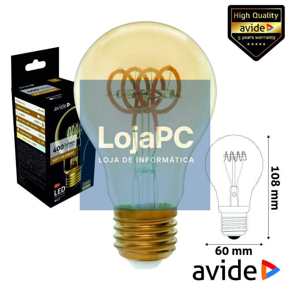 Lâmpada E27 4.5W Globo 230V Filamento 2700K 400lm AVIDE
