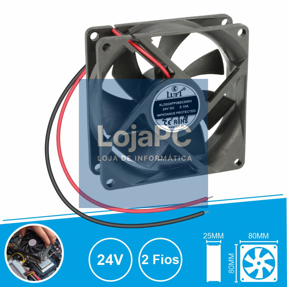 Ventoinha 24V 80x80x25mm 2 Fios KLD024PP080CSWH LUFT