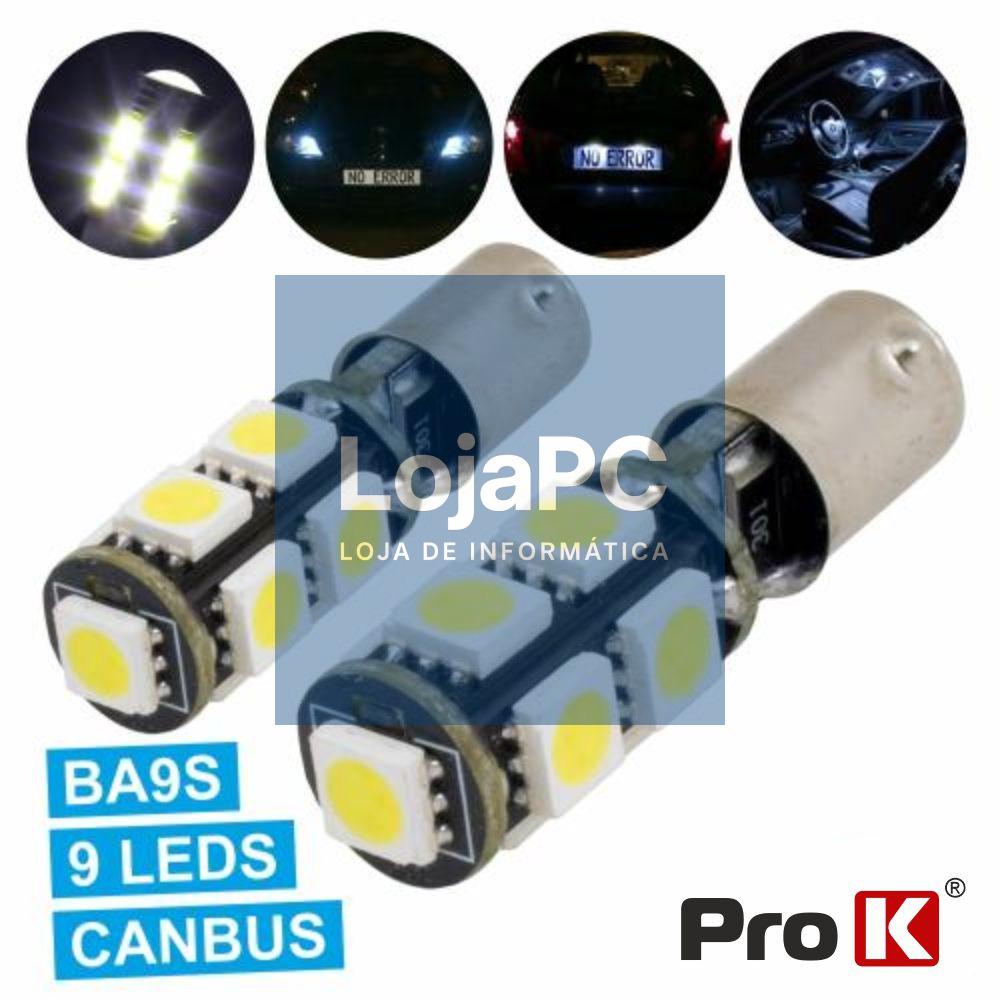 LÂMPADA P/ AUTOMÓVEL BA9S 12V 9 LED BRANCO CANBUS 2X PROK