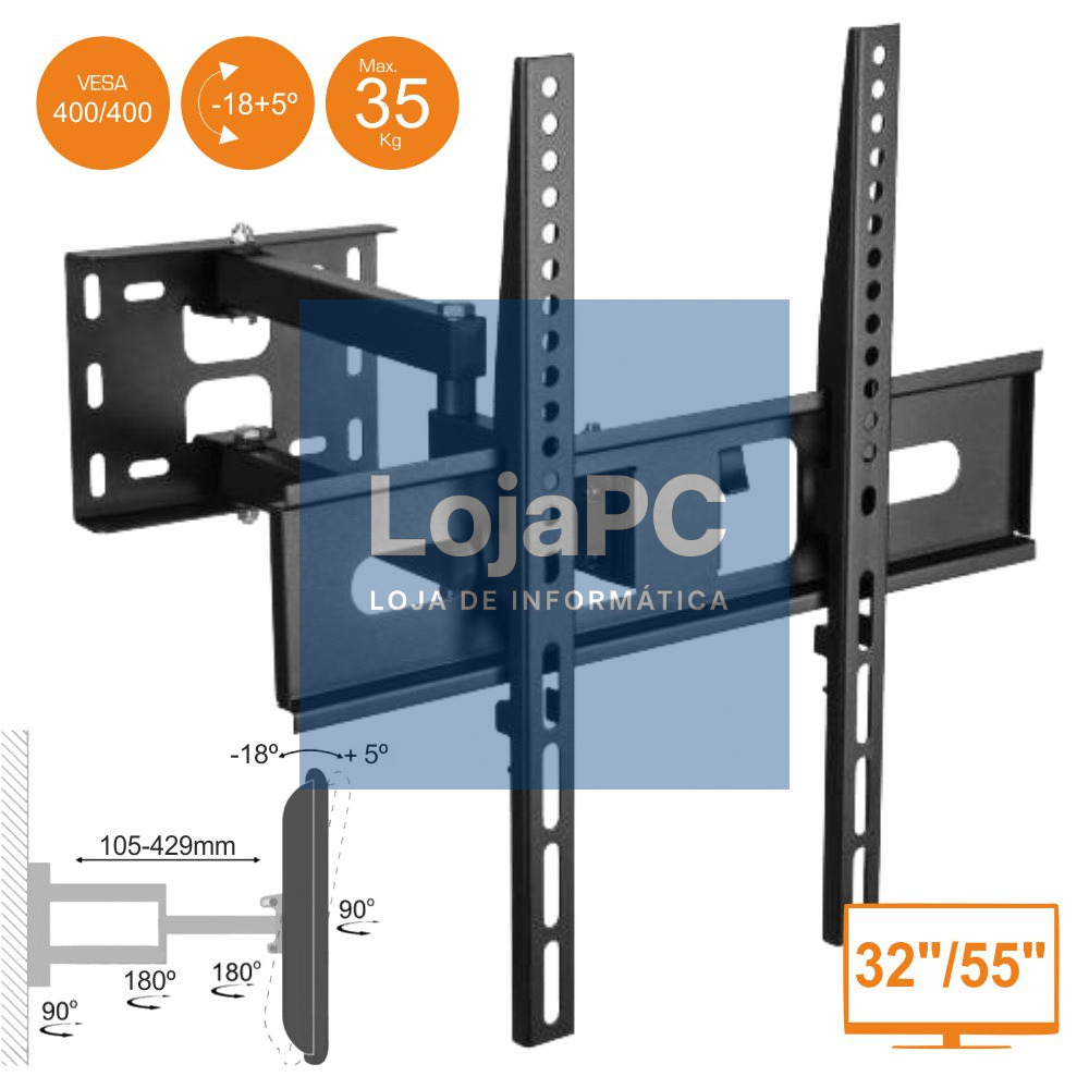 SUPORTE LCD/LED 32/55" C/ 2 BRAÇOS VESA 400/400 35KG