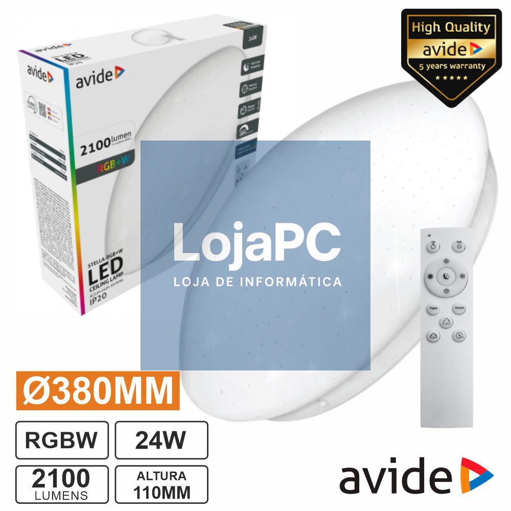 Aplique LED Redondo 24W 380mm RGBW 2100lm Stella AVIDE