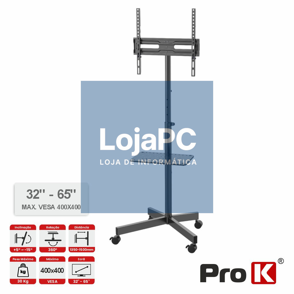 Suporte TV Chão c/ Rodas 32-65" 30kg Vesa 400x400 PROK
