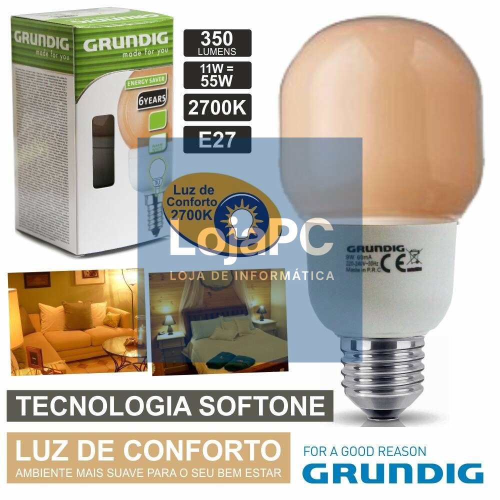 LÂMPADA E27 11W=55W 230V ECO TEC. SOFTONE 350LM GRUNDIG