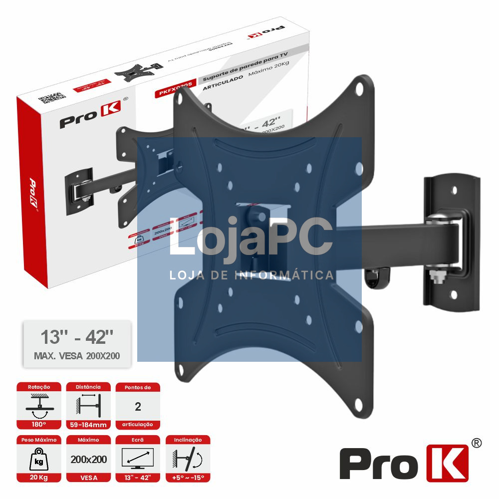 Suporte TV Articulado 2 pontos 13-42" 20kg Vesa 200x200 PROK