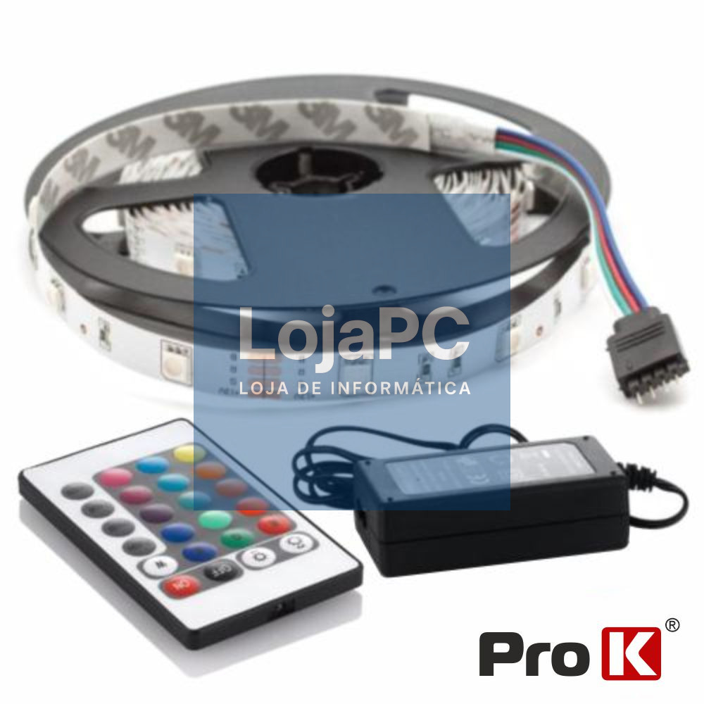 KIT FITA 300 LEDS 3528 IMPERMEÁVEL 12V 5M RGB C/CONTROL
