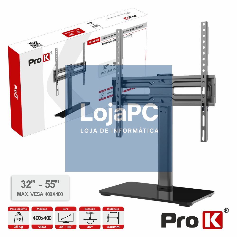 Suporte TV Mesa Inclinável 32-55" 35kg Vesa 400x400 PROK