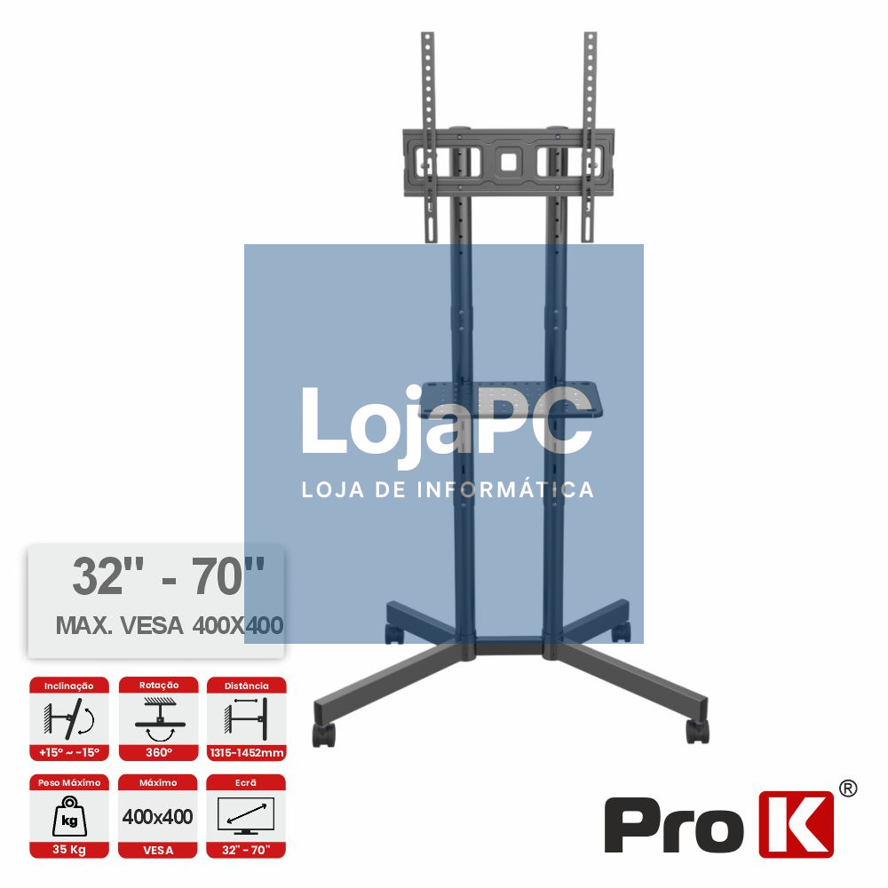 Suporte TV Chão c/ Rodas 32-70" 35kg Vesa 400x400 PROK