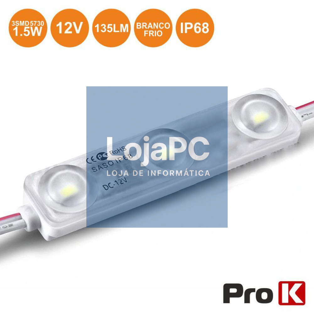 Módulo C/ 3 LEDS 5730 1.5W 6000K 135LM 12V IP68 PROK