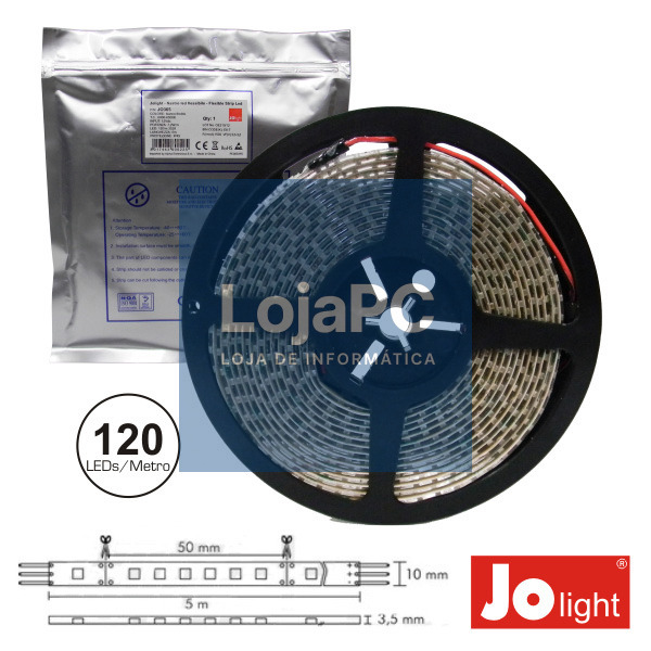 FITA 600 LEDS 3528 IMPERMEÁVEL BRANCO QUENTE 12V 5M JOLIGHT